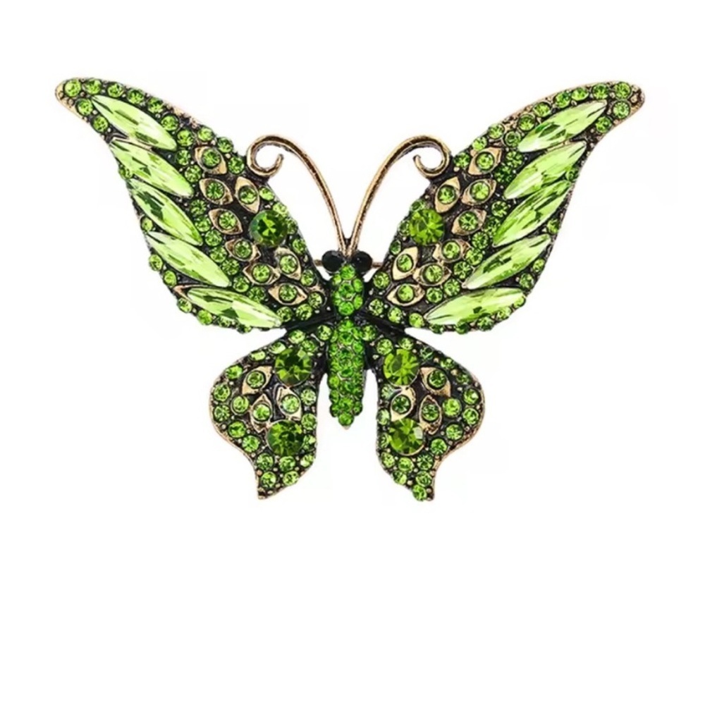 Green Butterfly Gold Brooch - Picture 2 of 2